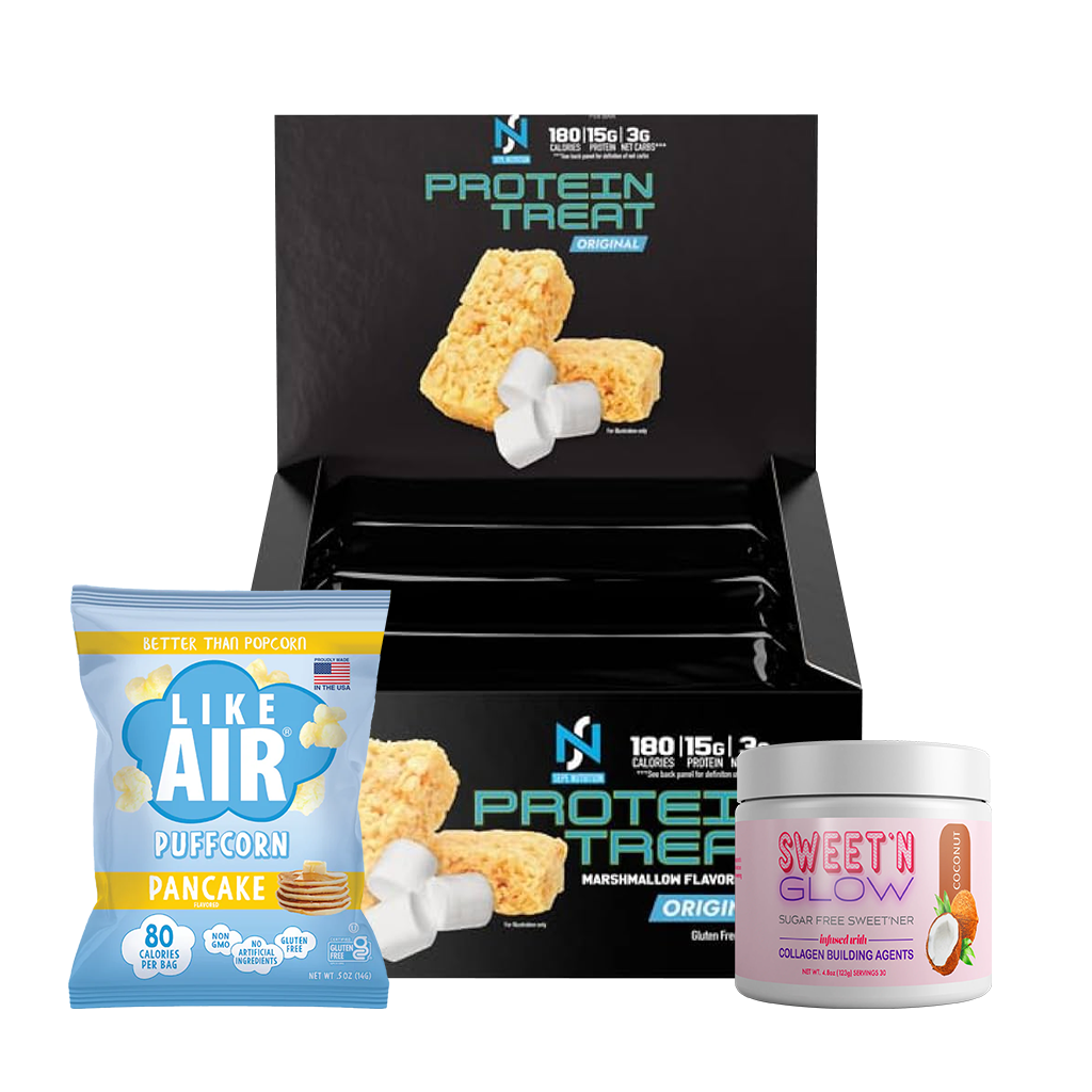 Protein treat crispy rice + Sweetn Glow and Puffcorn cinnamon