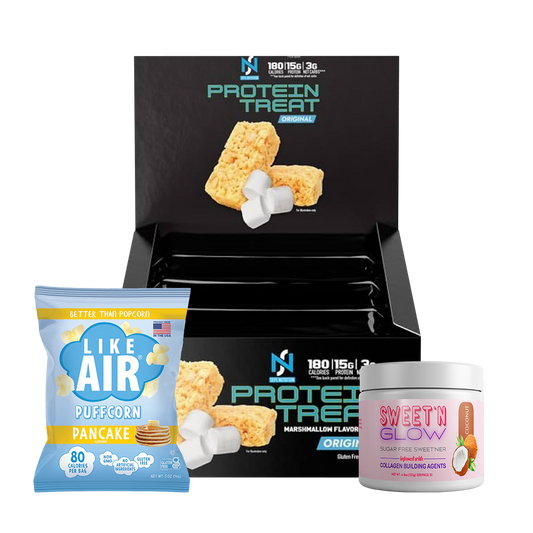 Protein treat crispy rice + Sweetn Glow and Puffcorn cinnamon