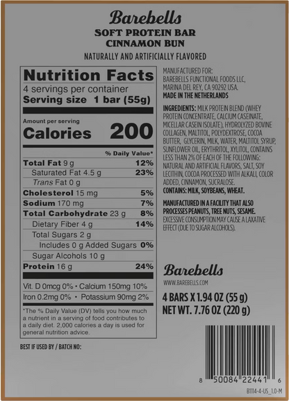 Barebells Soft Cinnamon Bun Protein Bars - nutrition facts and ingredients