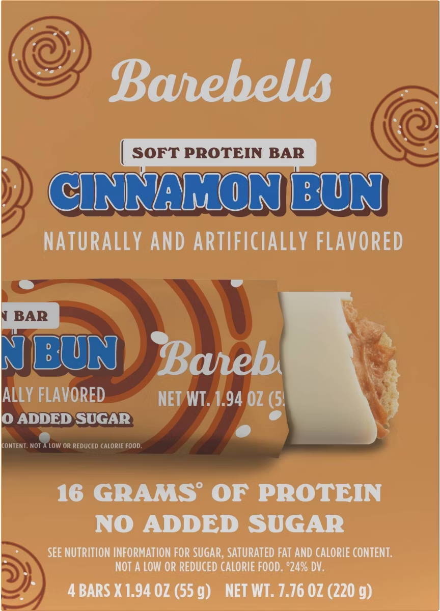 Barebells Soft Cinnamon Bun Protein Bars - front of box