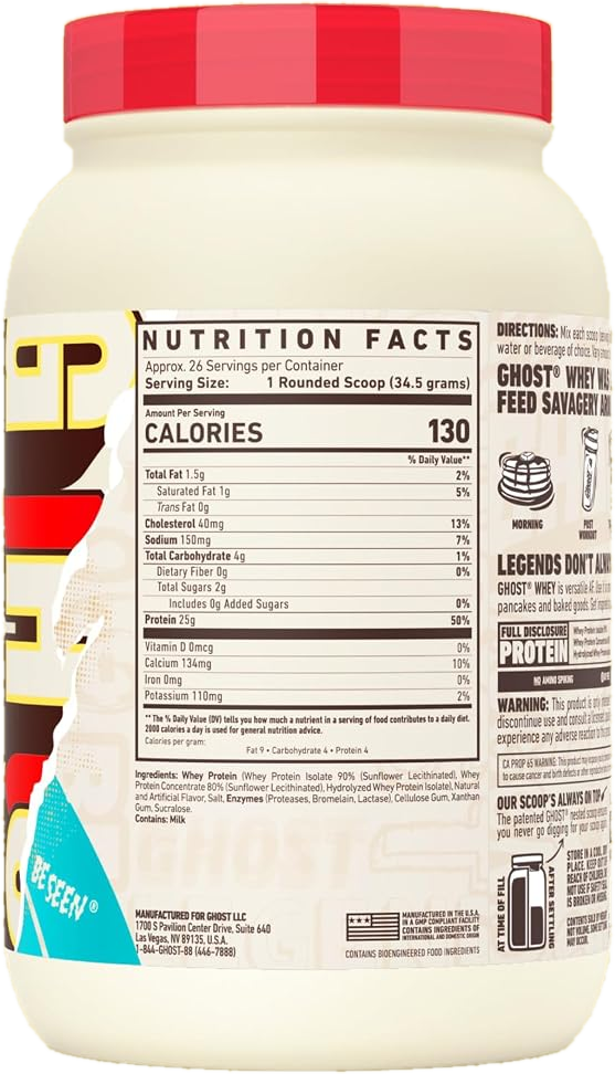 GHOST Whey Protein Cereal Milk nutrition facts and ingredients