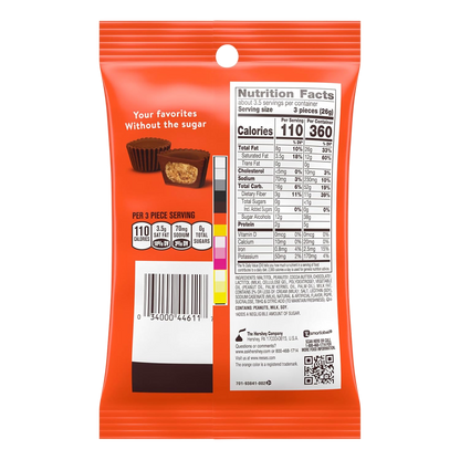 REESE'S Zero Sugar Miniature Cups bag, back with nutrition facts